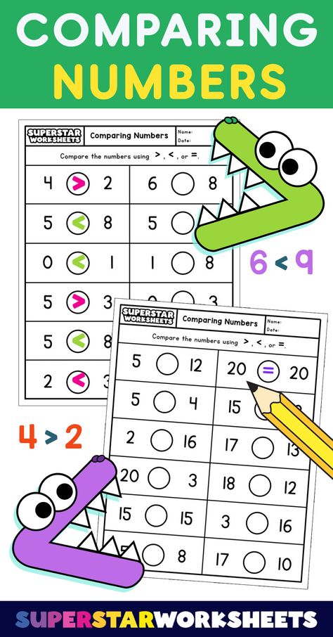 FREE Comparing Numbers Worksheets for children! Our comparing whole number worksheets are perfect for a wide range of children. We offer comparing numbers printables for as young as kindergarten. #superstarworksheets #printables #free #comparingnumbers #math #digits #worksheets #kindergarten Comparing Numbers 1st Grade, Comparing Numbers Kindergarten, Comparing Numbers Worksheet, Free Math Printables, Numbers Worksheet, Numbers Worksheets, Eureka Math, Comparing Numbers, Numbers Kindergarten