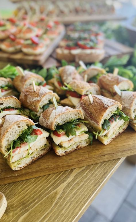 Fancy Mini Sandwiches, Party Sandwiches Ideas, Sandwich Wedding, Sandwich Catering, Sandwich Buffet, Catering Food Displays, Wedding Snacks, Hosting Brunch, Sandwich Platter