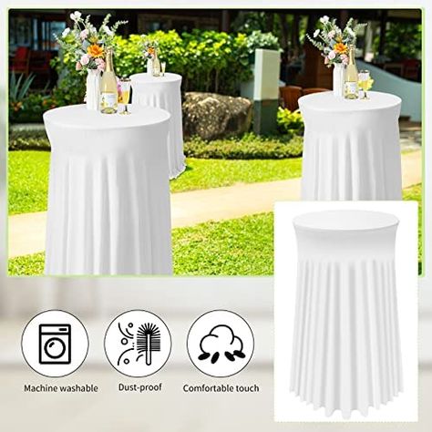 Ships within 24 Hours or Less! Buy This Product Form Our Website For Your Amazing Party! 4 Packs Round Spandex Cocktail Tablecloths with Skirt Cocktail Round Table Cover Spandex Stretch Square Tablecloth Skirt for Fitted High Top Table Bar Wedding Party Banquet (White, 32 x 43 Inch) Shop at... Tablecloth Skirt, Spandex Table Covers, Table Covers Wedding, White Cocktail Tables, High Top Tables, Bar Wedding, Round Tables, Round Table Cover, Bar Party