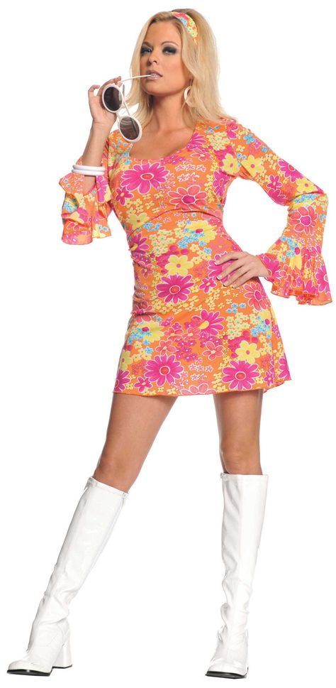 Sexy Flower Power Hippie Costume Hippie Costumes - Mr. Costumes Hippie Style 70s, 60s Fashion Hippie, 1960s Costumes, Flower Power Hippie, 70s Costume, 60s Women, Outfits 70s, 70s Outfits, Hippie Costume