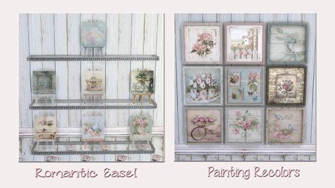 Romantic Cottage Decor for The Sims 4 by Alelore Shabby Chic Sims 4 Cc, Sims 4 Cc Paintings Decor, Vivi Aesthetic, Sims 4 Shabby Chic, Romantic Cottage Decor, Sims 4 Cottage, Play Sims 4, Cc Mods, Retro Painting