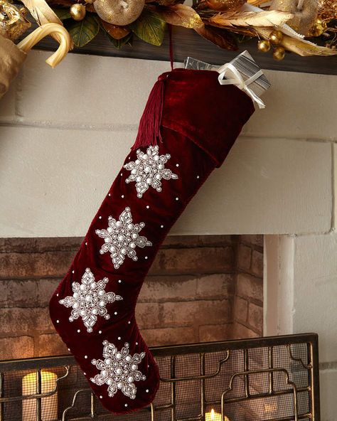 Yule Ideas, Diy Christmas Stocking, Socks Diy, Stockings Diy, Christmas Stocking Ideas, Beaded Snowflake, Stocking Ideas, Christmas Boots, Unique Holiday Decor