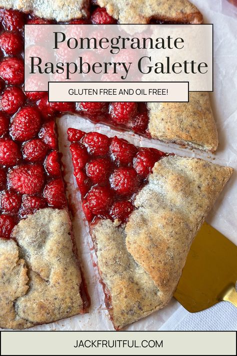 Pomegranate Raspberry Galette is a NEW recipe from Jackfruitful Kitchen.  Visit jackfruitful.com to view the whole recipe! Pomegranate Dessert Recipes, Raspberry Galette, Vegan Apple Crisp, Fruit Spread, Sweet Potato Muffins, Dairy Free Ice Cream, Pie Day, Best Christmas Recipes, Pomegranate Fruit