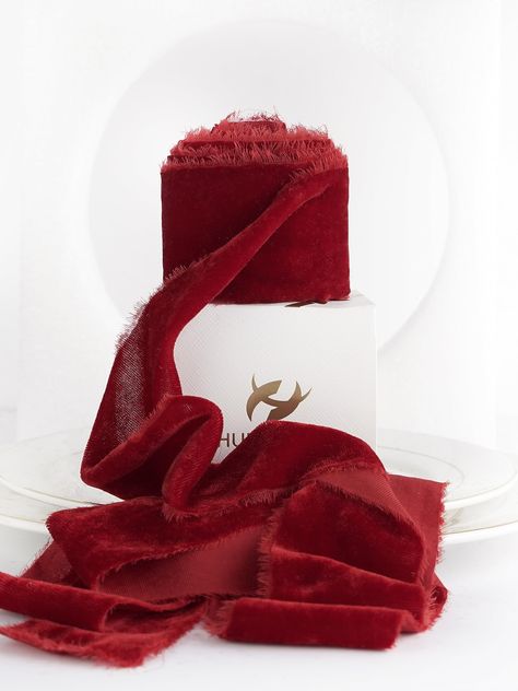 PRICES MAY VARY. Velvet Ribbon Color: Hand dyed in red color, soft and with shiny lustrous surface, adding a touch of elegance and luxurious to your Christmas gifts, decorating projects and crafts Velvet Fabric Ribbon Size: Ribbon measures 2 inch wide and continuous 3 yards (9ft) long per roll, ribbons are packed in a paper box, easy to store and use Velvet Ribbon Material: Handmade with silk velvet material, soft and with shiny lustrous surface, hand torn frayed edges, drapes down beautifully, Wedding Cake Decorations Flowers, Ribbon For Christmas Tree, Velvet Ribbon Wedding, Red Velvet Ribbon, Christmas Place Settings, Christmas Tree Gift, Bridal Favors, Table Setting Decor, Belly Band Invitation