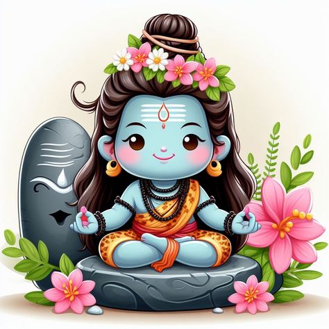 Chibi Indian Gods, Mahadev Doodle Art, Cute Mahadev Drawing, Cute Mahadev Pics, All Hindu Gods In One Picture, Baby Ganesha Drawing, Cute Shiv Ji, God Illustration Art, God Pic