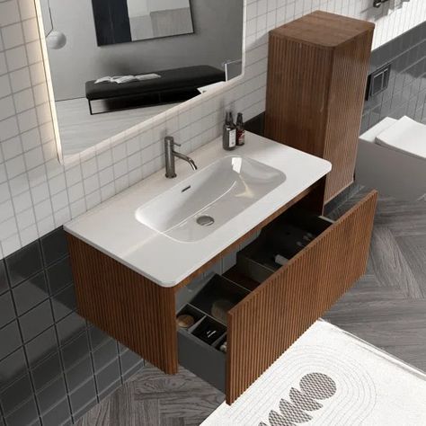 36 Inch Wall Mounted & Floating Bathroom Vanities You'll Love | Wayfair Floating Vanity Bathroom Modern, Floating Vanity Bathroom, Walnut Texture, 24 Inch Bathroom Vanity, Floating Bathroom Vanities, 30 Bathroom Vanity, Freestanding Bathroom Cabinet, Floating Bathroom Vanity, Vanity Room