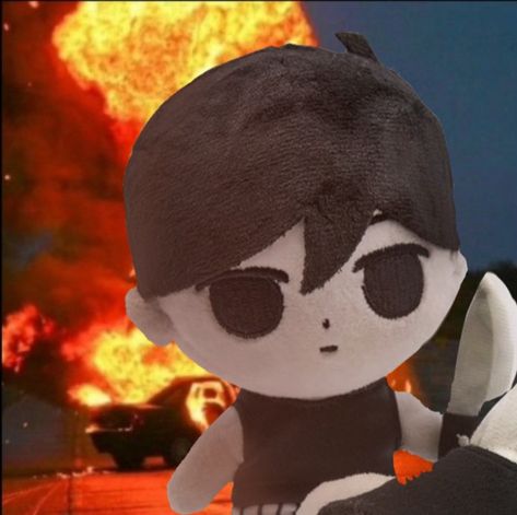 Burning Car Background Pfp, Sunny Plushie Omori, Burning Background Pfp, Burning Car Background, Anime Plushie Pfp, Omori Plush Pfp, Burning Car Pfp, Plushies Pfp, Omori Basil Pfp