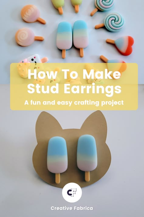 Magnetic Earrings Diy, Charms For Earring Making, Homemade Stud Earrings, Diy Post Earrings, How To Take Pictures Of Earrings To Sell, How To Make Stud Earrings, Fun Earrings Diy, Post Earrings Diy, How To Make Earrings For Beginners