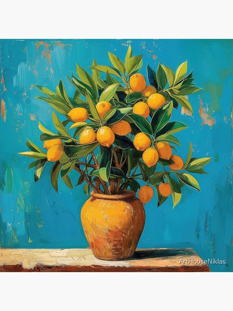 Lemon Tree Painting Acrylic, Lemon Tree Painting, Lemon Painting, Lemon Art, Art Library, Large Art Prints, Tree Artwork, Landscape Art Painting, Lemon Tree