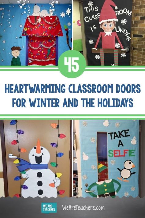 45 Amazing Ideas for Winter and Holiday Classroom Doors #door #christmasdoorideas #doorideas #decoration #homedecor Xmas Doors For School, Elementary Holiday Door Decorating Ideas, Winter Ideas For Classroom Doors, Jingle Bell Classroom Door Decoration, Easy Christmas Office Door Decorations, Teachers Doors Ideas, How To Decorate Office Door For Christmas, School Door Ideas Classroom, Christmas Door Ideas For Preschool Classroom