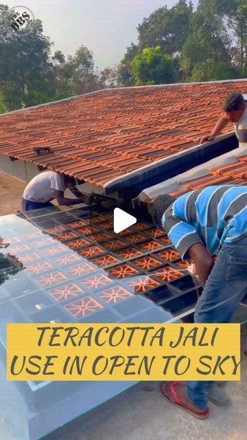 Designer Tiles on Instagram: "Terracotta on roof 🤩 . . . . . . . . . . . . . #terracotta #jalis #roof #house #jalis #renovation #concreteconstruction #construction #housemaking #teracottajalis #ideas" Tiled Roof Terrace, Terracotta Jaali House Elevation, Courtyard Grill Designs, Best Balcony Ideas, Roof Outdoor Design, Balcony Construction Ideas, Roofing Tiles Ideas, Garden Ceiling Ideas, Roofing Ideas House Exterior