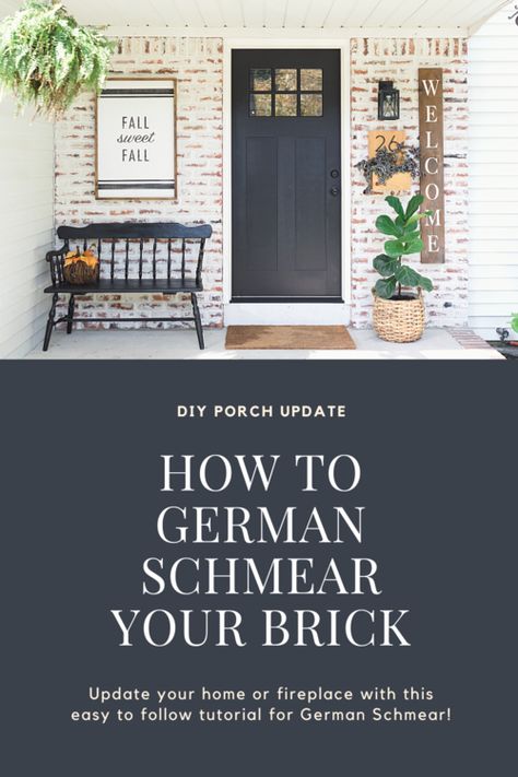 How to German Schmear (Smear) Your Brick! Mortar Smear Brick Exterior, Brick Schmear, German Schmear Brick Exterior, German Smear Technique, Brick Makeover, German Smear Brick Exterior, White Wash Brick Exterior, Mortar Wash, German Smear Brick