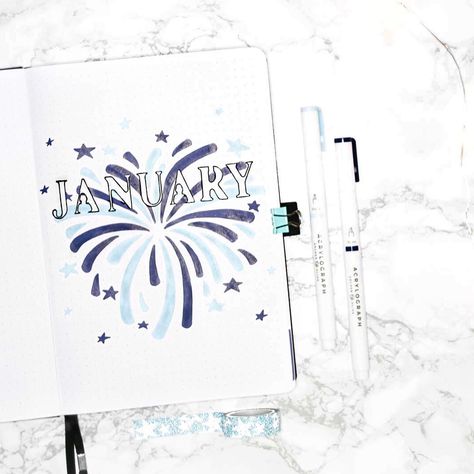 Firework Bullet Journal, Bullet Journal January Theme, Year Tracker, Journal November, January Bullet Journal, School Planner, Bullet Journal Design Ideas, Beautiful Journals, Bullet Journal Themes