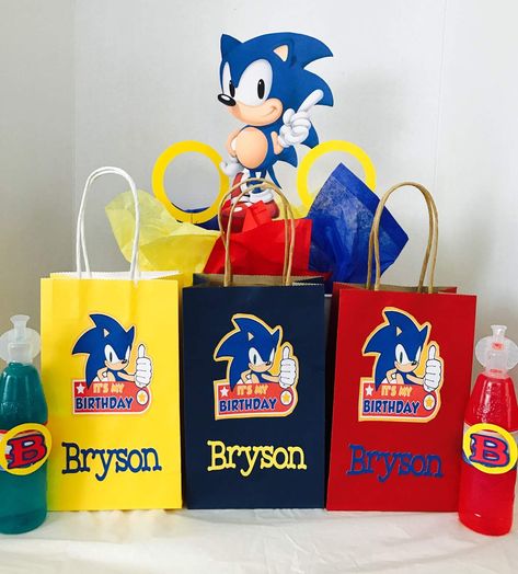 Sonic the Hedgehog Birthday Party Ideas | Photo 10 of 11 | Catch My Party Hedgehog Birthday Party Ideas, Sonic The Hedgehog Party, Sonic The Hedgehog Birthday Party, Hedgehog Party, Goodie Bag Ideas, Hedgehog Birthday, Sonic Birthday, Party Favor Bags, 7th Birthday