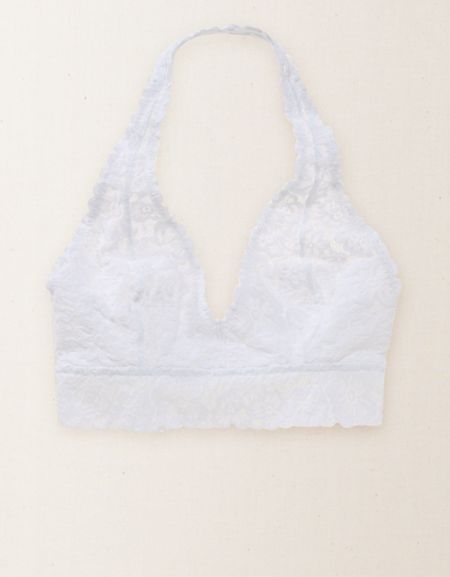 Aerie Softest® Lace Halter Bralette Lace Bralette Outfit, Bras Lace, Bralette Outfit, Aerie Bras, Lace Neck, Face Patches, White Bra, Lace Halter Bralette, Knit Tank Dress