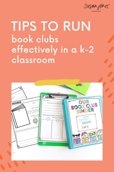 Running book clubs in first grade can be tricky, but this blog post shares some tips and ideas to help your book clubs run smoothly! The book club activities in this post are great for kindergarten, first grade, and second grade! Head on over to read more. Books With Activities 1st Grade, Kindergarten Book Club Ideas, 1st Grade Book Club, Second Grade Book Club Ideas, Kids Book Club Activities, Read Aloud Chapter Books For 1st Grade, First Grade Book Club, Book Tasting First Grade, Teaching Activities Elementary