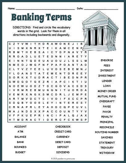 Free Printable Banking Terms Word Search Worksheets For High School, Social Studies Printables, Financial Literacy Lessons, Puzzle Worksheet, Free Printable Word Searches, Word Search Puzzles Printables, Word Search Printables, Word Search Puzzles, Word Bank