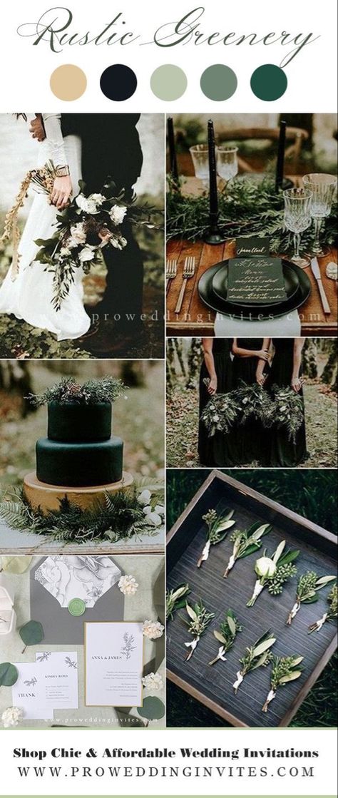 Sage Green Black And Rose Gold Wedding, Sage Green Wedding Parents, Charcoal And Green Wedding, Sage And Emerald Wedding Color Schemes, Sage Green Cream And Black Wedding, Dark Green And White Wedding Invitations, Neutral And Green Wedding Decor, Olive Champagne Black Wedding, Hunter Green And Ivory Wedding