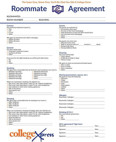 A super simple college dorm room roommate agreement anyone can use, plus tips on talking about all these things with your roomies and How to Make Your Own College Roommate Agreement | CollegeXpress.com College Roommate Agreement, Roommate Tips, Dorm Roommate, Roommate Rules, Apartment With Roommates, Roommate Contract, Roommate Agreement Template, Rent Room, Roommate Agreement