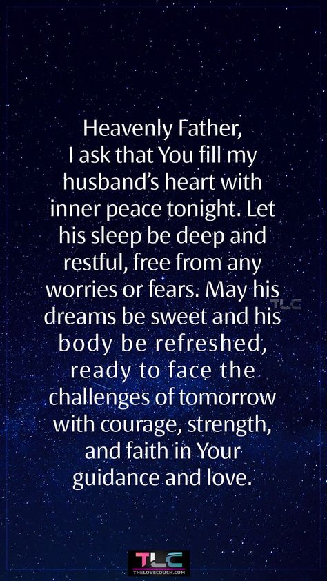 Wish your husband a lovely good night rest with these powerful Good Night Prayers for My Husband. Each prayer is crafted to bring peace, protection, and guidance as your spouse rests, offering comfort and spiritual connection every night. These prayers will nurture his soul as he sleeps under the watchful eyes of God. Don't miss out on these good night prayers and blessings for husband, good night prayers for husband health, and other unique good night prayers for husband. Blessings For Husband, Good Night Prayers And Blessings, Good Night Prayers, Prayers For Husband, Goodnight Quotes Romantic, Cute Good Night Quotes, Love Couch, Sweet Good Night Messages, Prayers And Blessings