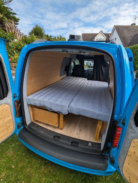 2015 C20+ MK4 1.6TDI Volkswagen Caddy Maxi | Quirky Campers Volkswagen Caddy Campers, Campervans For Sale, Caddy Maxi, Caddy Van, Bed In Corner, Campervan Hire, Volkswagen Caddy, Roof Rails, Van Life Diy