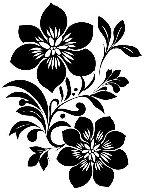 Black and white flowers silhouette stenc... | Premium Vector #Freepik #vector #black #flowers #leaves #silhouette Leaves Silhouette, Flowers Silhouette, Flower Stencil Patterns, Clipart Butterfly, Svg Flowers, Flower Pattern Drawing, Design Art Nouveau, Clipart Flowers, Wedding Drawing