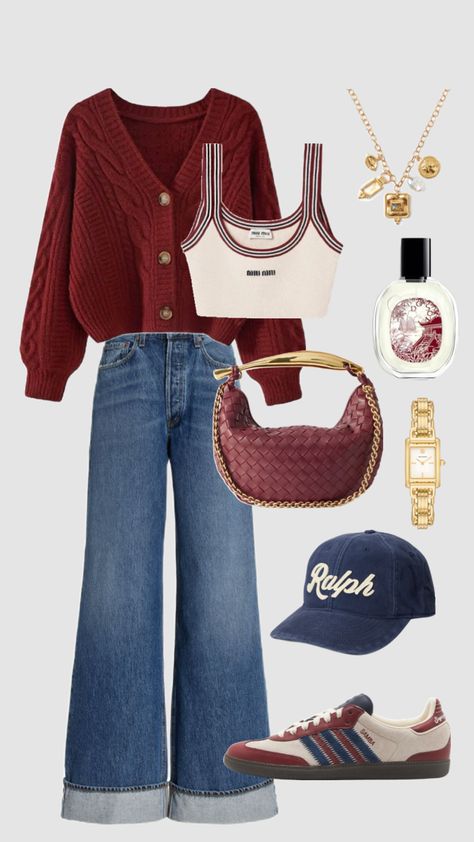 #outfit #maroon #sambas #red #bottegaveneta #casual #casualoutfit Maroon Sneakers Outfit, Maroon Sambas, Maroon Sweatshirt Outfit, Maroon Shoes Outfit, Maroon Top Outfit, Maroon Shirt Outfit, Maroon Outfits, Outfit Maroon, French Chic Fashion