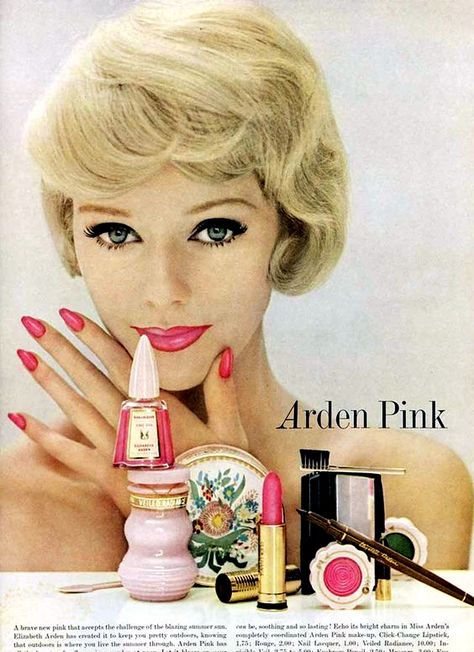 Elizabeth Arden, Arden Pink Lipstick Ad, Vogue, 1959 #ardenpink #elizabetharden 1950s Makeup, Lipstick Ad, Vintage Makeup Ads, Makeup Ads, Audrey Tautou, E.l.f. Cosmetics, Retro Makeup, The Cardigans, Vintage Nails