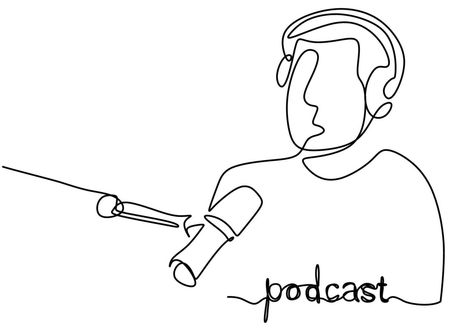 Continuous line drawing podcast man. Young male as a presenter or guest podcast speaks into a microphone. Microphone Drawing, Continuous Line Drawing, Continuous Line, Line Art Drawings, Art Drawings Simple, Line Drawing, Peace Gesture, Vector Art, Line Art