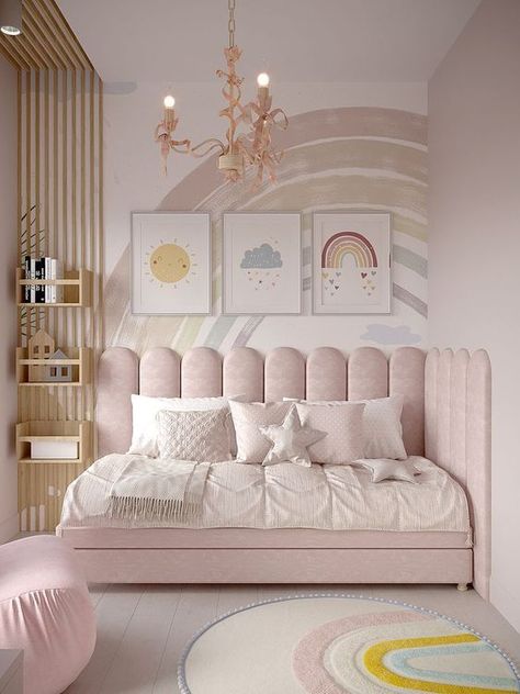 Full Bed Toddler Room, Shared Nursery With Sibling Small Spaces, Pink Daybed Room Ideas, Children’s Room, Unicorn Room, Big Girl Bedrooms, Toddler Girl Room, Girl Nursery Room