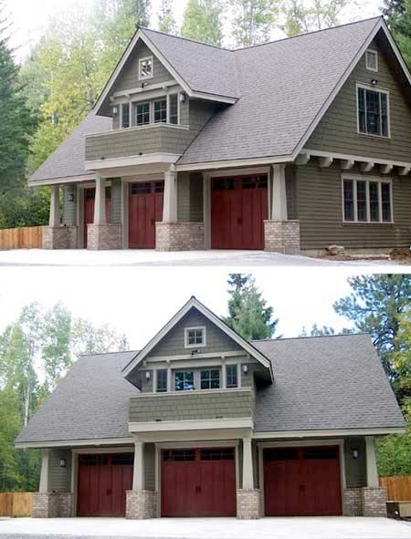 Pretty awesome garage with an apartment on top Decorating Decks, Cottage House Exterior, Granny Pods, Plan Garage, Carriage House Garage, Carriage House Plans, Garage Apartment Plans, Small Cottage Homes, Barn Garage