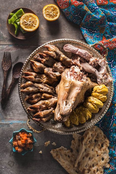 Kalle Pache – Sheeps Head and Legs (one of the most popular traditional Iranian dishes)  Traditional persian food  Iranian food Traditional food from Iran #iranianfood #persian #food #iran Food Purple, Persian Food Iranian Cuisine, Persian Dishes, Iranian Dishes, Iran Food, Iranian Recipes, Iranian Cuisine, Middle East Recipes, Persian Cuisine