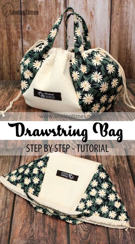 Sewing Patterns Bag, Diy Purses And Bags, Diy Drawstring Bag, Make A Drawstring Bag, Crochet Bucket Bag, Cosmetic Bag Pattern, Drawstring Bag Pattern, Sewing Machine Projects, Diy Bags Patterns