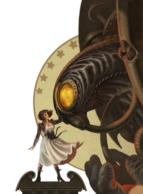 Liz & Songbird - Pictures & Characters Art - BioShock Infinite Bioshock Game, Bioshock Art, Bioshock Series, Steampunk City, Gaming Graphics, Infinite Art, Bioshock Infinite, Game Poster, Dishonored