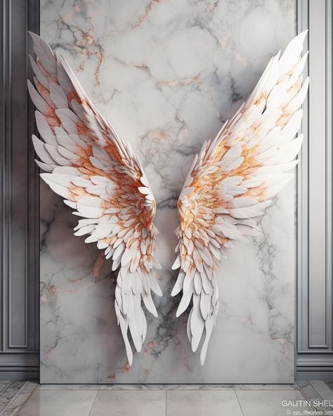 Angel Wings Digital Backgrounds, Dominic TT on ArtStation at https://www.artstation.com/artwork/29yYQe White And Gold Angel Wings, Angel Wings Paintings, Angel Wings Reference, Wings Ideas, Illustration Prompts, Wings Decoration, Angel Wings Background, Kinds Of Art, Angel Decorations