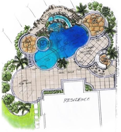 Found this design online; it was my inspiration piece for our backyard. Swimming Pool Drawing, Pool Design Plans, Patio Plan, Swimming Pool Plan, Ideas De Piscina, Pool Drawing, Inground Pool Designs, Pool Deck Plans, Swimming Pool Decks