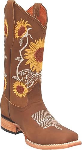 Amazon.com | Women’s Square Toe Leather Cowgirl Cowboy Boot Sunflower Floral Embroidered Western Boots | Mid-Calf Stylish Athletic Shoes, Cowgirl Cowboy, Cowboy Boot, Western Boots, Mid Calf, Running Errands, Cowboy Boots, Athletic Shoes, Sunflower