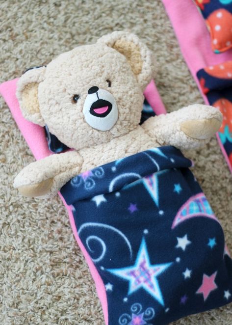 Boy Sewing Projects, Teddy Bear Sleeping, Bear Sleeping Bags, Fleece Sewing, Beginning Sewing, Fleece Sewing Projects, Girls Sewing Projects, Bear Sleeping, Fleece Projects