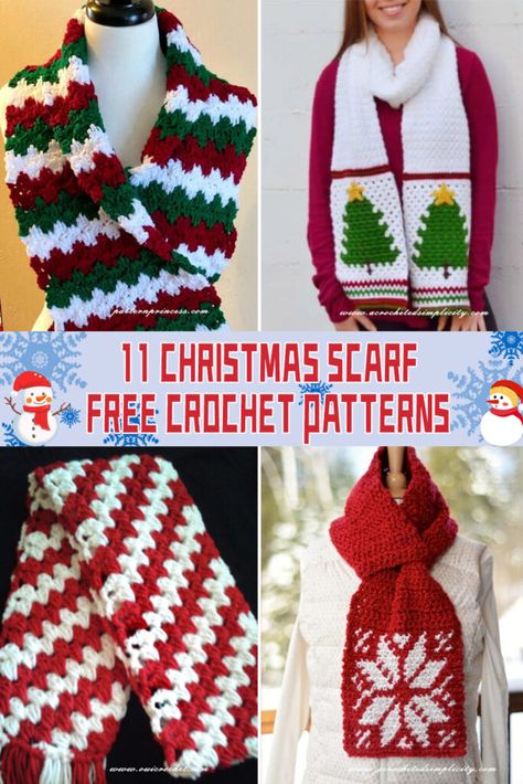 11 Christmas Scarf Crochet Patterns - FREE Crochet Christmas Scarves Free Patterns, Knit Christmas Scarf Pattern, Crochet Christmas Scarf Pattern Free, Crochet Winter Scarf Pattern, Crochet Christmas Scarf, Christmas Crochet Scarf, Grinch Scarf, Scarf Crochet Pattern Free, Christmas Scarf Pattern