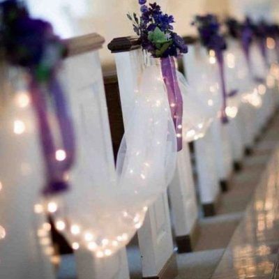 Church Aisle Decorations, Wedding Church Aisle, Wedding Aisles, Purple Wedding Decorations, Pew Decorations, Wedding Pews, Wedding Ceremony Ideas, Purple Stuff, Church Wedding Decorations