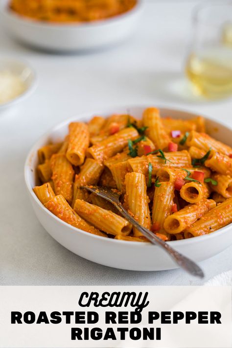 Red Pepper Rigatoni, Roasted Red Pepper Pasta Sauce Vegan, Roasted Red Bell Pepper Pasta, Roasted Red Pepper Tofu Pasta, Roasted Red Pepper Pasta Sauce, Red Pepper Pasta Sauce, Red Pepper Pasta, Healthy Vegan Dinner Recipes, Roasted Red Pepper Pasta