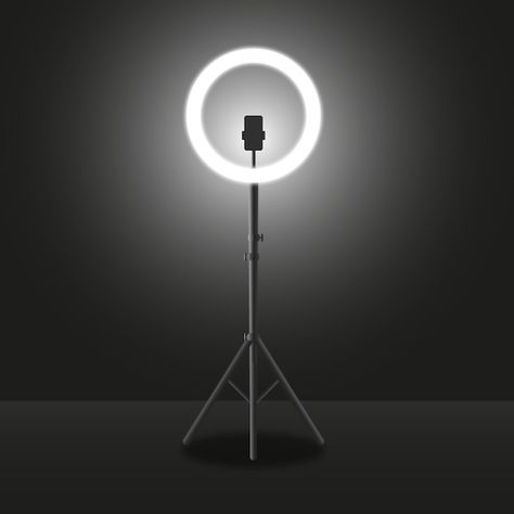 Realistic selfie led ring light blogging... | Premium Vector #Freepik #vector #selfie #people-with-phone #happy-phone #people-smartphone Tiktok Ring Light, Led Circle Light, Ring Light Background, Cosplay Room, Ring Lite, Circle Lights, Ring Light Photography, Ring Light Photo, Ring Lighting