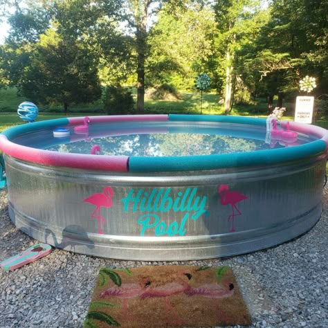 Water Trough Pool Stock Tank, Metal Pool Ideas, Stock Pools Ideas, Diy Small Pool Ideas On A Budget, Deep Stock Tank Pool, Backyard Diy Pool, Metal Trough Pool, Feeding Trough Pool, Kiddy Pool Ideas