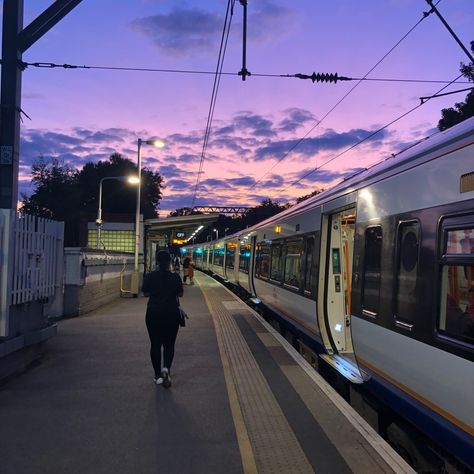 Purple Train Station Aesthetic, London Overground, Purple Skies, Purple Sky, Times Square, Street View, London, Purple, Travel