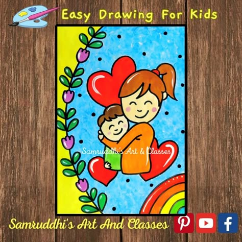 Happy Mother's Day Easy Drawing, Mothers Day Drawing For Kids, Mother’s Day Simple Drawing, Mothers Day Painting For Kids, Easy Drawing For Mother's Day, Basic Shapes Drawing For Kids, Mothers Day Drawings Easy, Nature Drawing For Kids, Holi Drawing