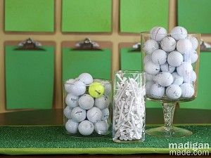 fundraiser decorations Fundraiser Decorations, Masculine Centerpieces, Golf Lounge, Golf Office, Masters Party, Auction Themes, Golf Theme Party, Colored Feathers, Simple Decorations