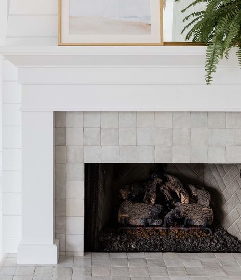 Coastal Fireplace Ideas, Tile Around Fireplace, Katrina Scott, Coastal Fireplace, Hearth Tiles, Fireplace Tile Surround, White Fireplace, Traditional Fireplace, Front House