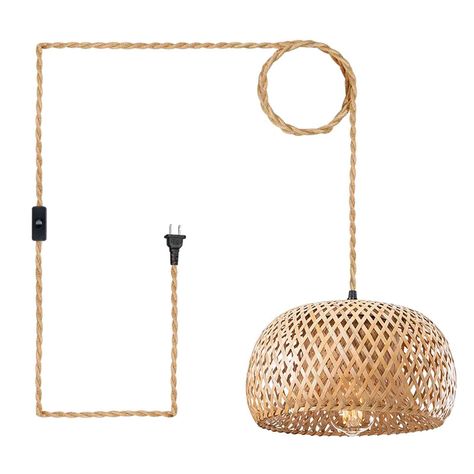 IC INSTANT COACH Farmhouse Plug in Pendant Light Fixture, E26 Bamboo Lampshade Rattan Round Cage Hanging Ceiling Lamp with Hemp Rope Cord for Home Decor Living Room Bedroom Kitchen Bar - Walmart.com Hamging Basket Lights, Hanging Lamp Kit, Boho Hanging Pendant Lights, Wicker Lights Hanging, Boho Lamp Pendant, Rattan Ceiling Lamp Living Room, Hanging String Lamp, Pendant Lamp Shade Living Room, Boho Hanging Lights For Bedroom