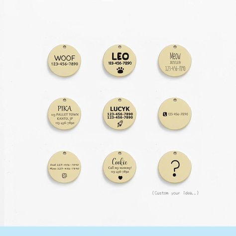 Elegance Cartoon (Double Sided) Shiny Brass / L - 1.34" Cute Symbols, Floral Type, Cat Id Tags, Lost Cat, Dog Id Tags, Small Puppies, Id Tags, Dog Id, Little Puppies