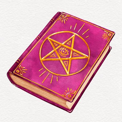 Book Of Magic Art, Witch Book Drawing, Magical Book Drawing, Magic Book Drawing, Occult Alchemy, Job Logo, Magic Elements, Book Vector Illustration, Book Vector